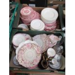 Two trays of ceramic ware to include lustre jugs, part dinner service, etc