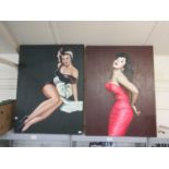 Two oil on canvases of pin up style ladies