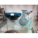 Studio glassware to include blue bowl, vases, tazza, etc