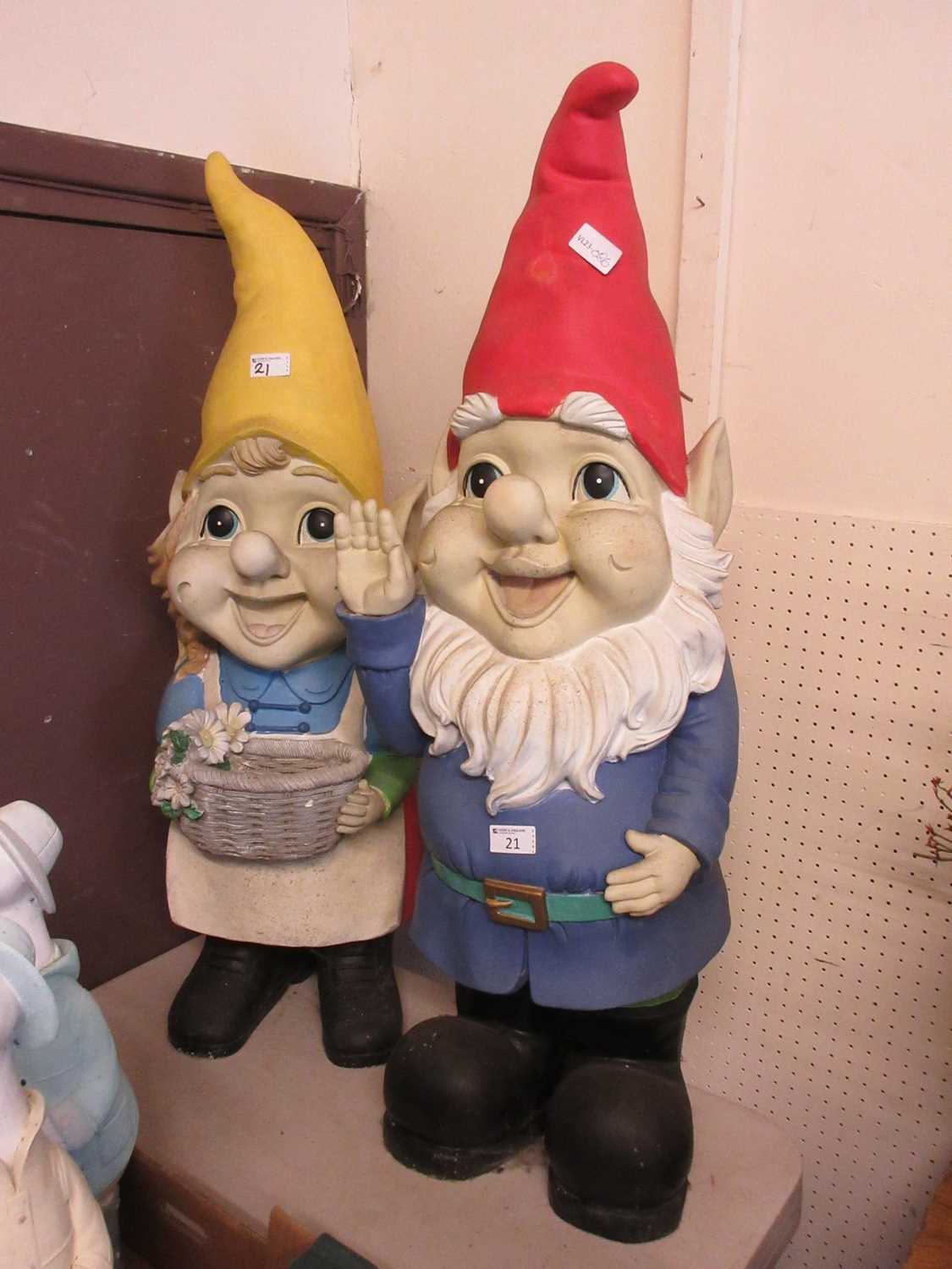 Two plastic moulded garden gnomes