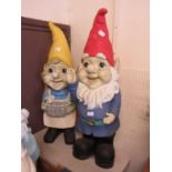 Two plastic moulded garden gnomes