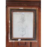 A framed and glazed possible pen drawing of nude lady initialled L.F