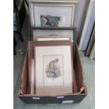 A tray containing artwork depicting monkeys to include prints, needleworks, etc