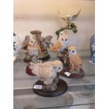 Five moulded figurines of owls to include Country Artists, Regency Fine Arts, etc