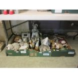 Three trays of garden ornaments to include moulded, metalwork, sheep, etc