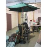 A garden parasol with base