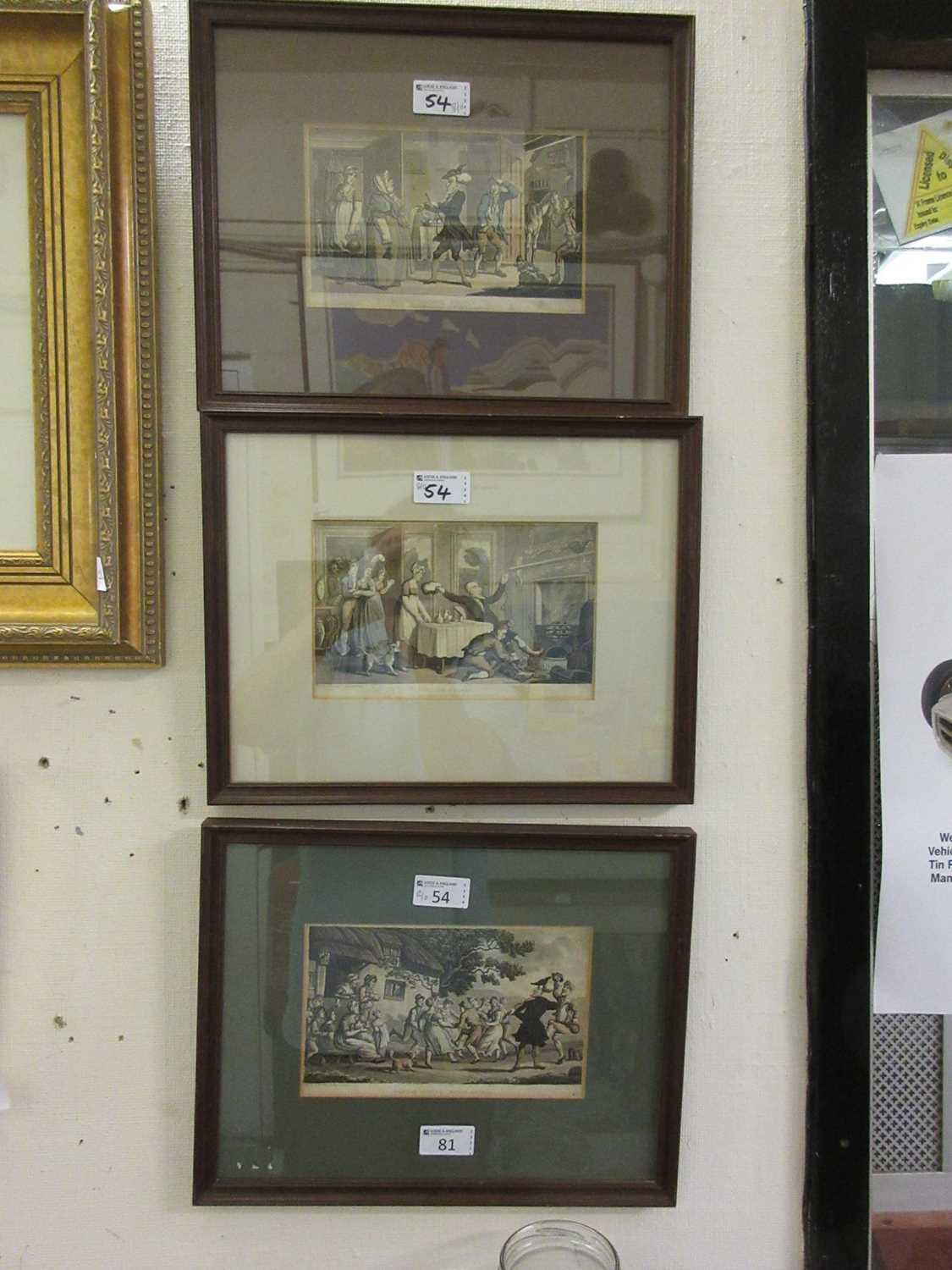 A set of three framed and glazed Dr Syntax prints depicting 'Revelry' etc.