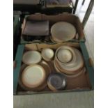 Two trays of earthenware items to include plates, bowls, teapot, etc