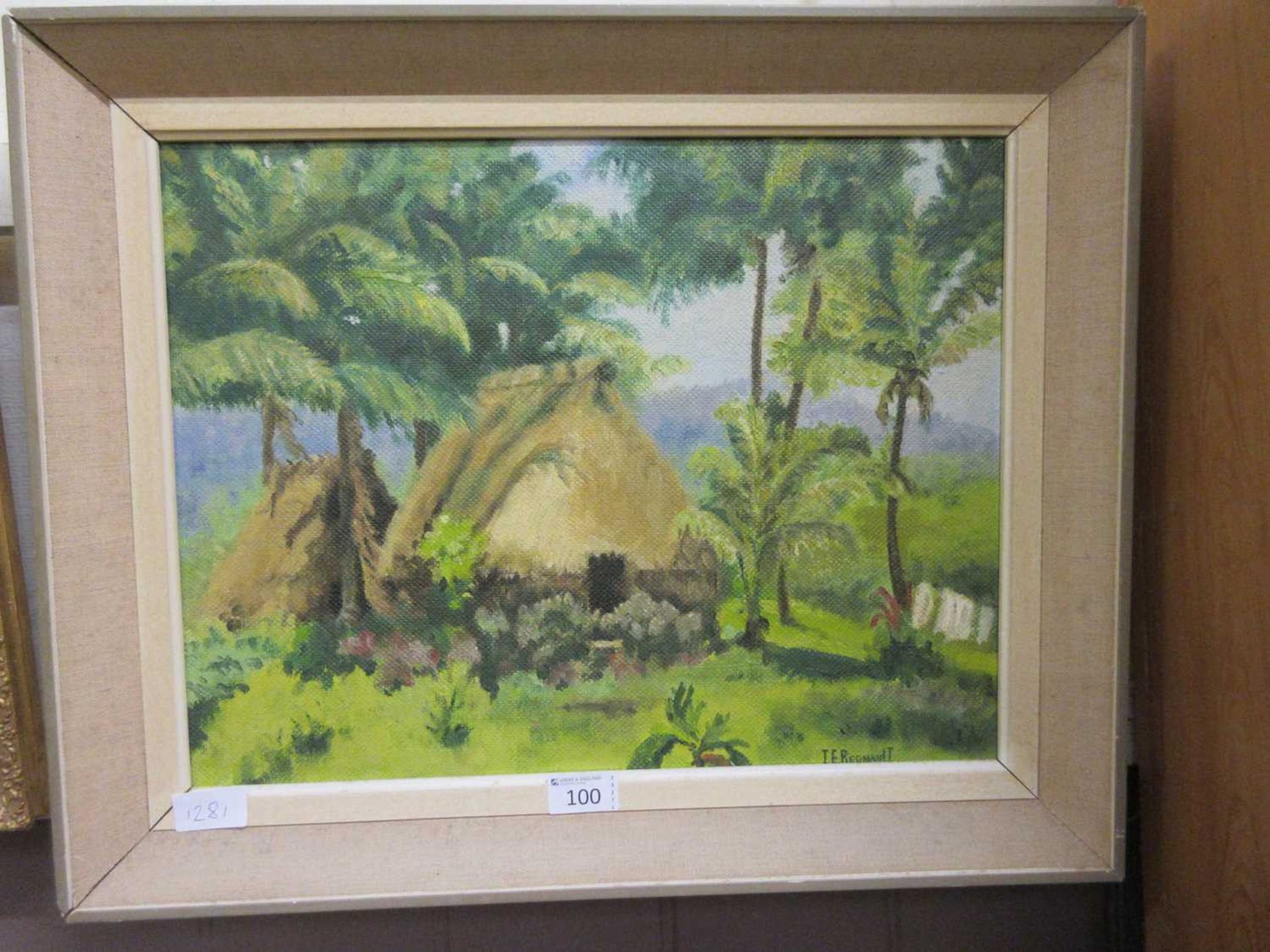 A framed oil on board of African scene