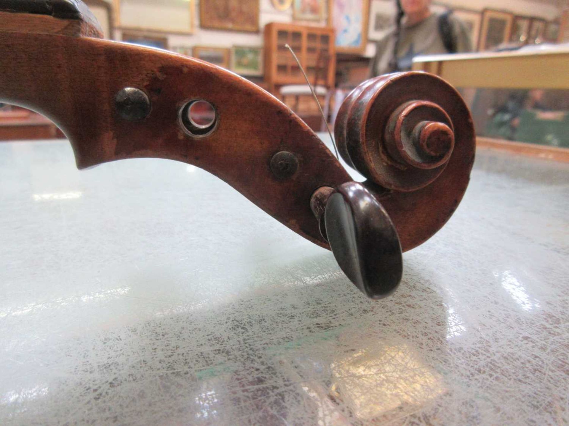 A 19th century violin with paper labelLength of body (Excluding base of neck) 35.5cm. - Image 4 of 13