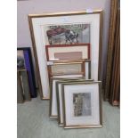 A collection of framed and glazed prints to include landscape, Covent Garden flower market, London