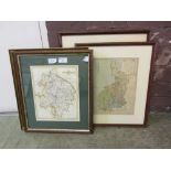 Four framed and glazed maps consisting of Warwickshire, Leicestershire, Glamorgan, and South Wales