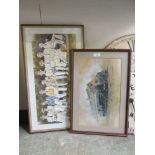 A framed and glazed bowls print by Jed along with a David Shepherd steam locomotive print