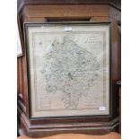 A framed and glazed map of Warwickshire