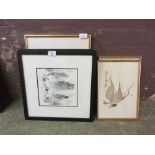 Five framed and glazed Japanese artworks