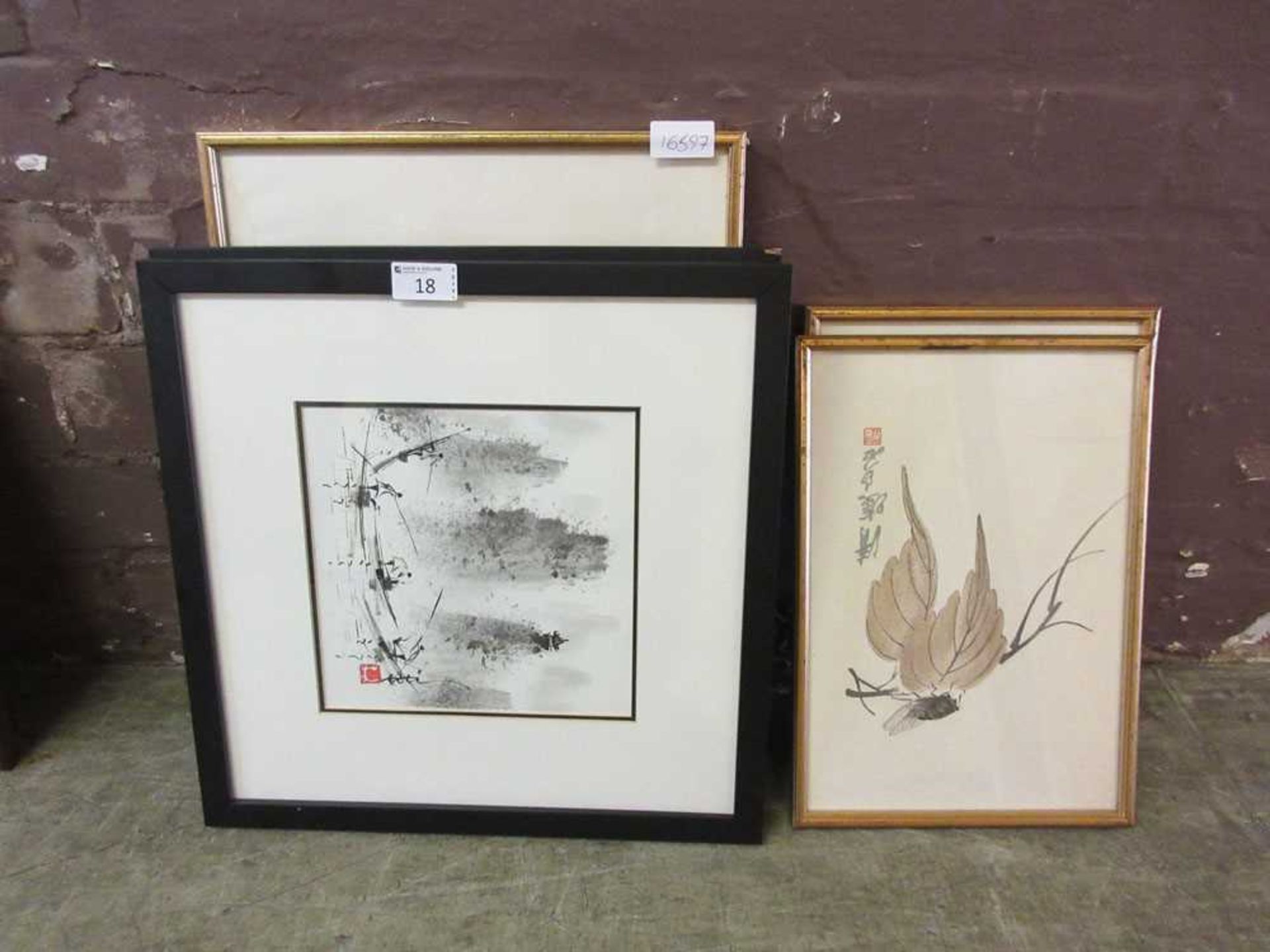 Five framed and glazed Japanese artworks