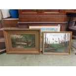 Three framed artworks to include oil on canvas of wei ,a print of 'The Teddy Bear Fete', etc