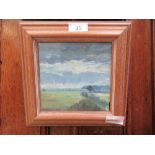 A framed oil on canvas of countryside scene