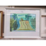 A framed and glazed abstract of countryside scene signed A.Campbell dated '91