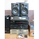 Stereo separates to include Denon AM/FM stereo tuner, Yamaha cassette deck, NAD turntable, speakers,