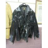 A North American style leather and suede tasselled jacket with matching bag, jacket size XXL