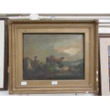 A framed oil on canvas of sheep in field (A/F)