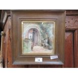 A framed and glazed watercolour of church door signed Meyrich dated 1902