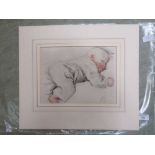 An unframed charcoal and pastel drawing of sleeping child