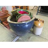 A collection of glazed garden pots