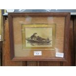 A framed and glazed print of courting couple in boat