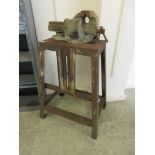A Record Number 23 bench top vice along with a metal stand