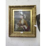 An ornate gilt framed and glazed oil painting of lady holding a handkerchief signed T.Walley and