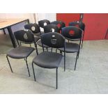 A set of eight black PVC and metal framed office chairs