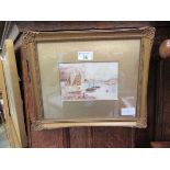 A framed and glazed watercolour of castle ruins by lake scene initialled A.K