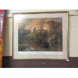 A frame and glazed Cuneo print titled 'Winston Churchill' and signed by the artist