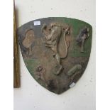 A carved wooden armorial crest with trees and lion A/F