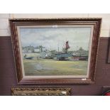 A framed oil on canvas of harbour scene signed Philips