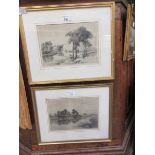 Two framed and glazed monochrome prints of countryside scenes