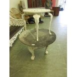 Two cast metal garden tables