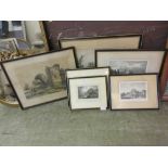 A collection of six framed and glazed engravings