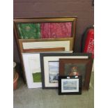 A collection of seven various framed and glazed prints and watercolour