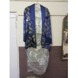 Two oriental needlework kimono style robes on silk