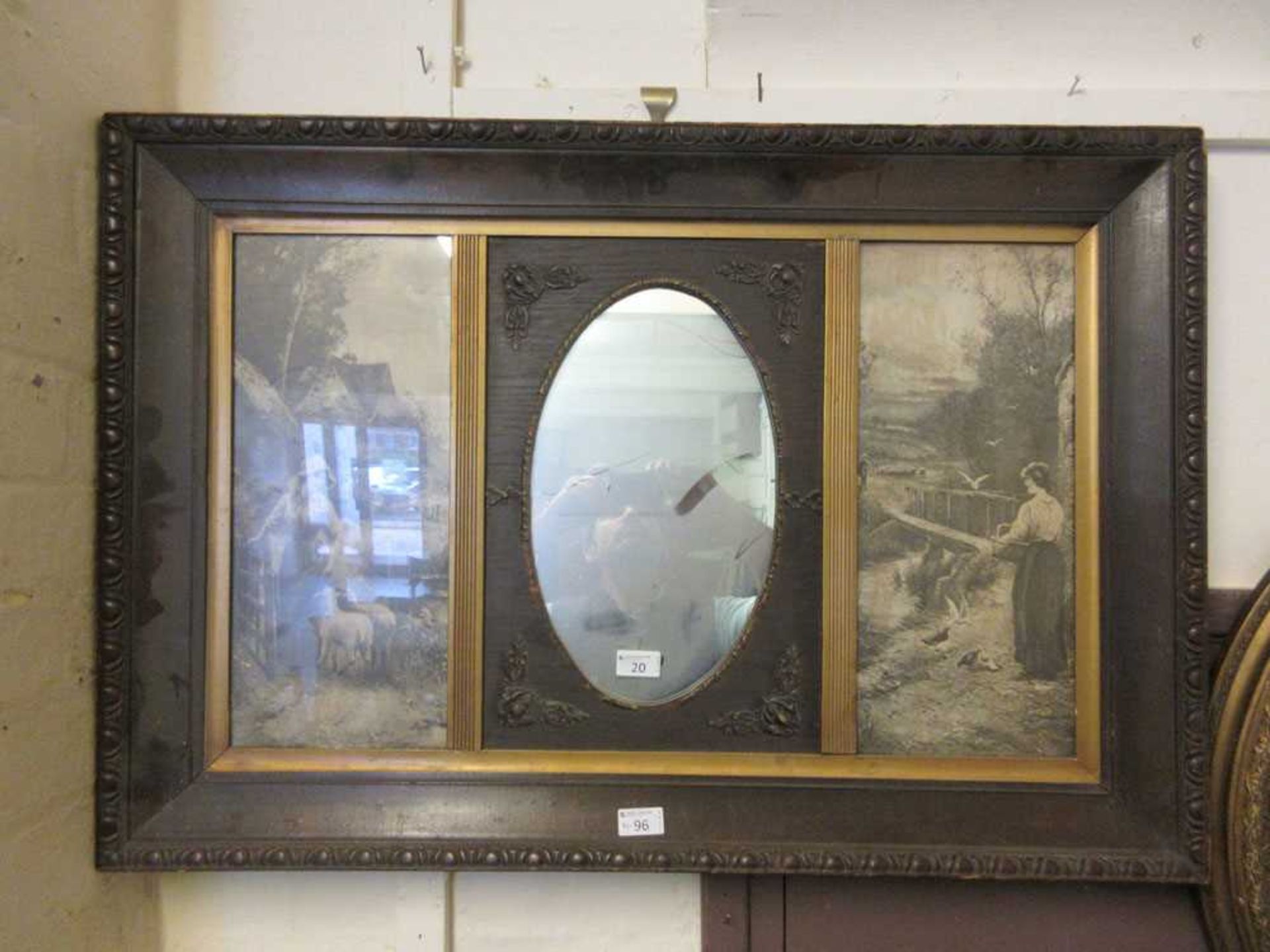 A Victorian triple framed pictorial mirror