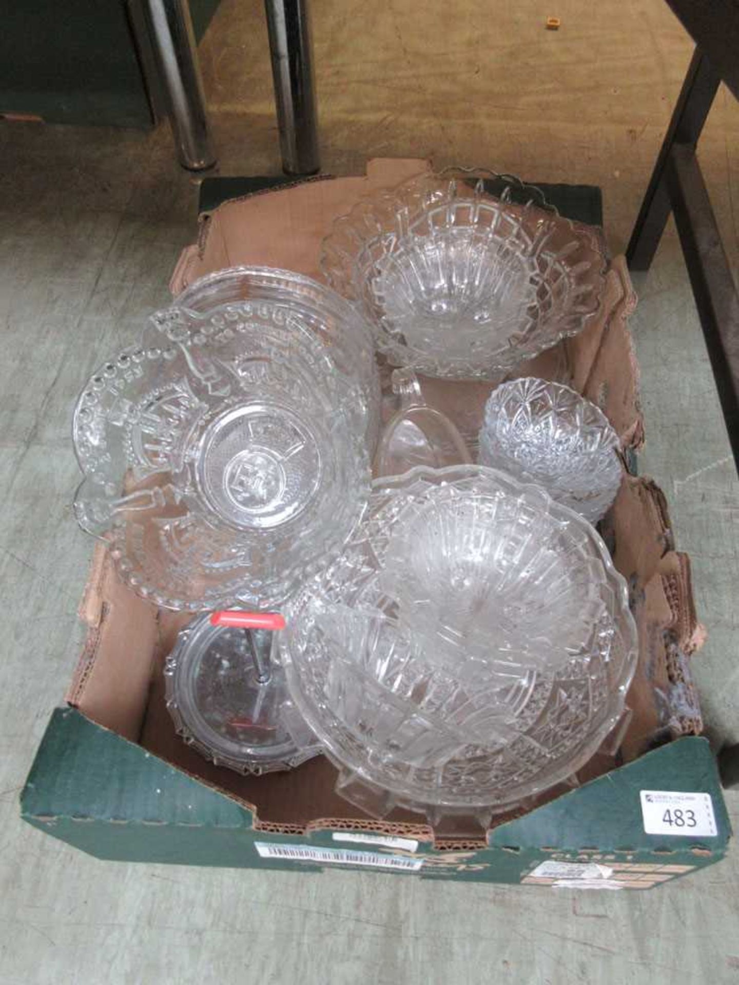 A tray containing pressed glassware