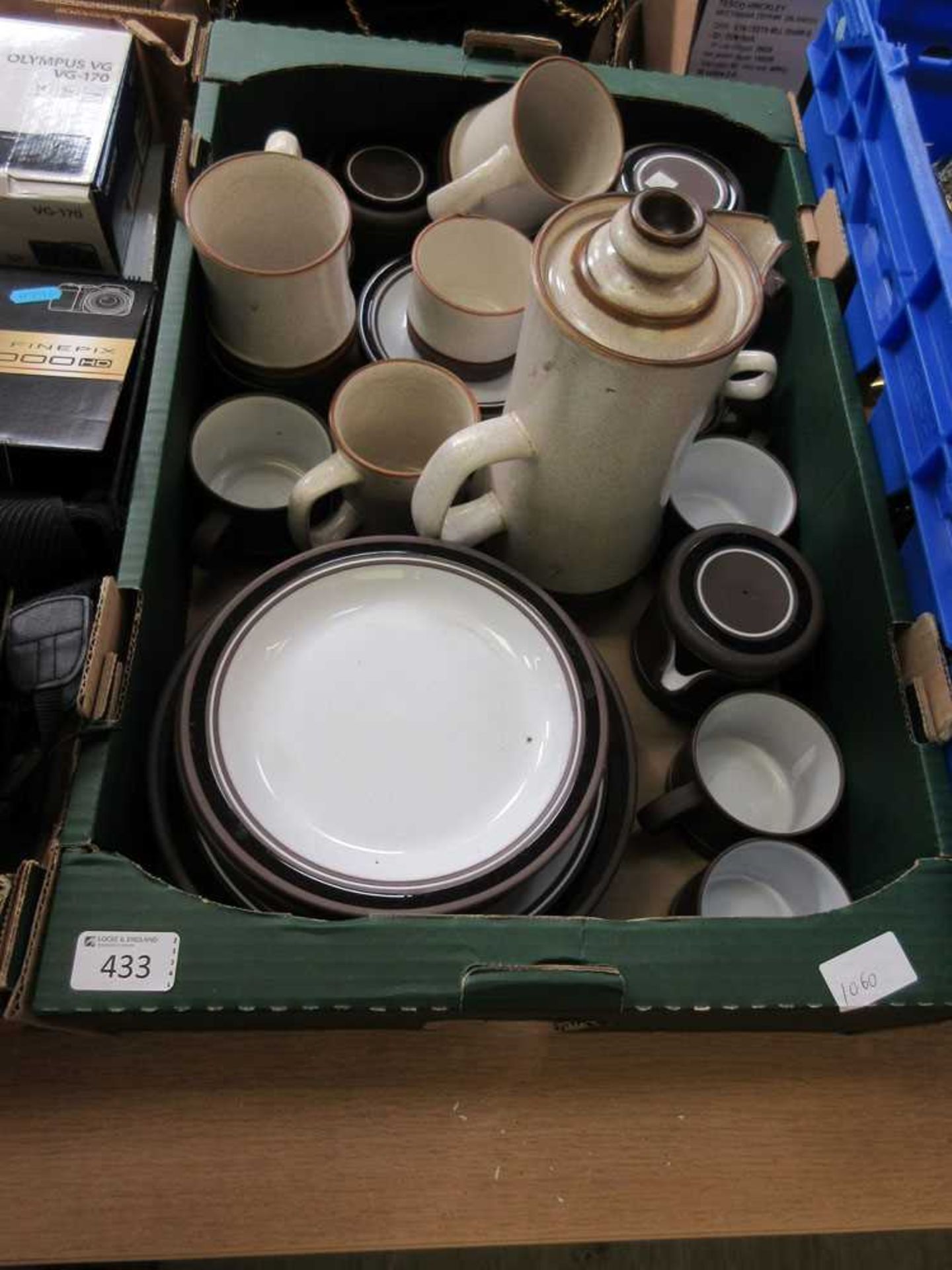 A tray containing a quantity of Hornsea ceramics to include coffee pot, teapot, plates, etc