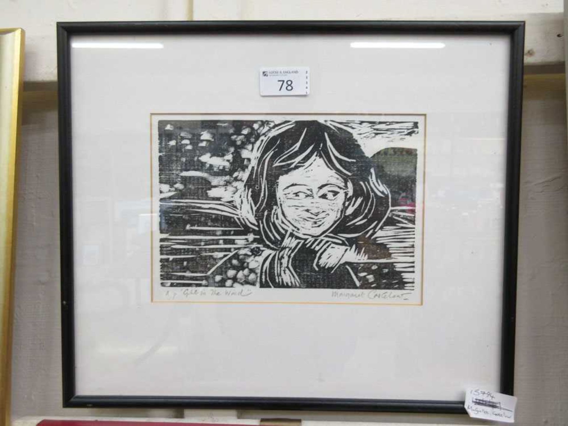 A framed and glazed artist's proof print 'She In The Wind' signed Margaret Castelow