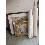Two oriental framed and glazed artworks along with a collection of unframed prints to include Van