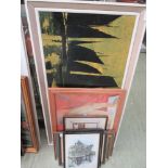 A collection of framed and glazed artworks to include prints, nudes, harbour scene etc.