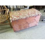 A 19th century pine blanket box with floral upholstery (A/F)