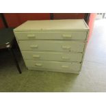 A 20th century white painted four drawer plan chest Dimensions: H, 75cm , W, 91cm , D, 46cm.